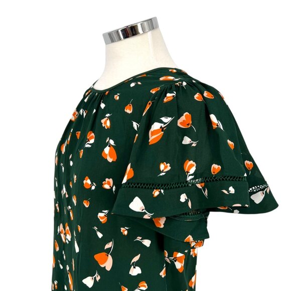 Ann Taylor Green Floral Ruffled Flutter Sleeve Blouse Size XS - Picture 4 of 10
